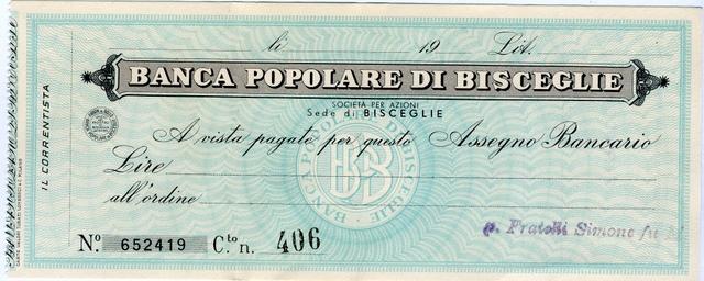 Assegno - Banca Popolare di Bisceglie