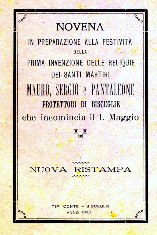 Novena per i Santi Protettori. 1933