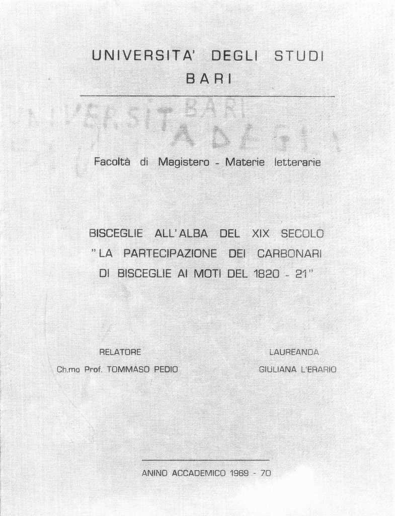 La  partecipazione dei carbonari di bisceglie ai moti 1820-21